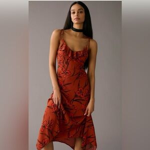Anthropologie Ruffled V neck slip dress XLP Sundress, resort, wedding guest